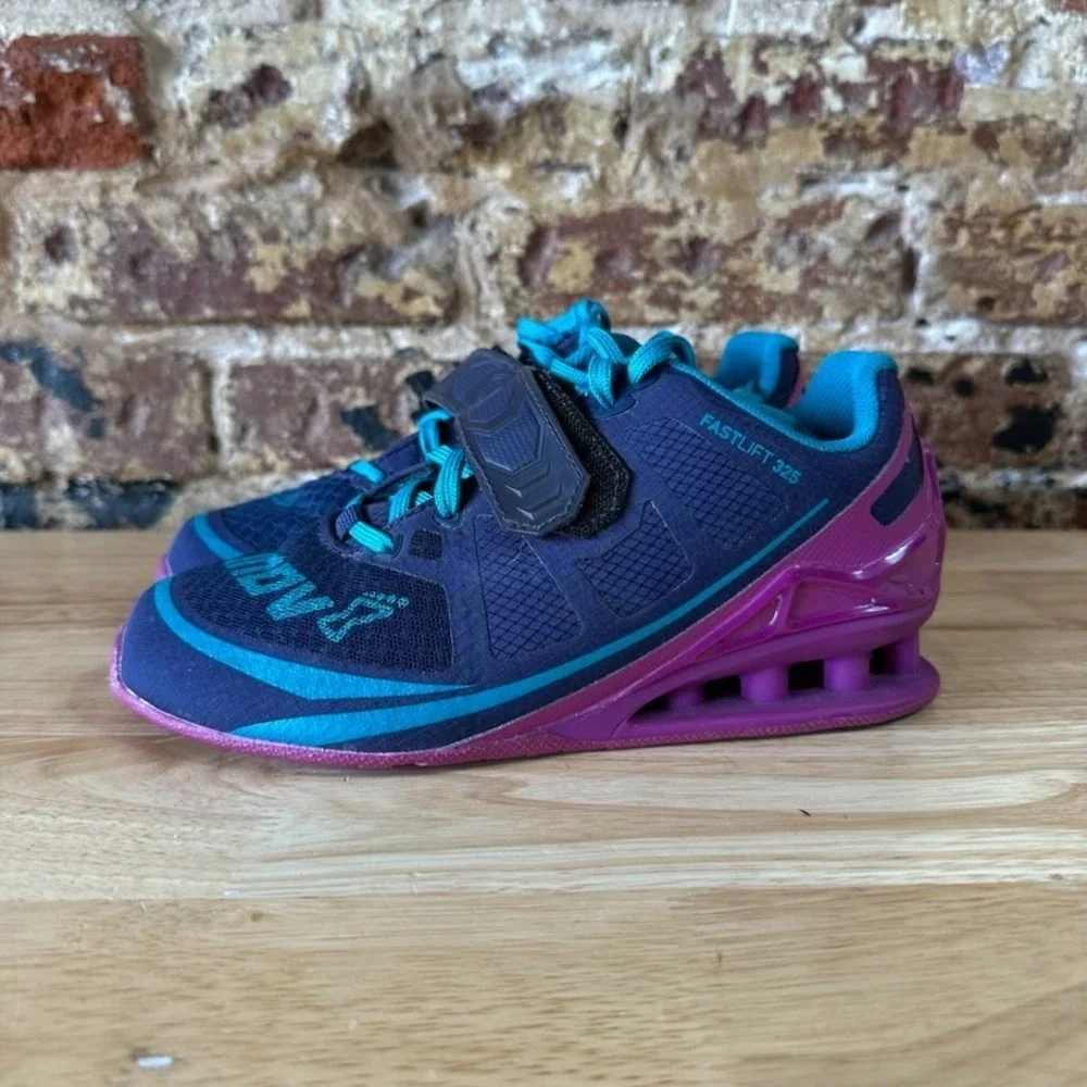 Inov-8 Fastlift 325 blue green lace-up Weight Lifting Shoes Women 5.5 Mens 4
